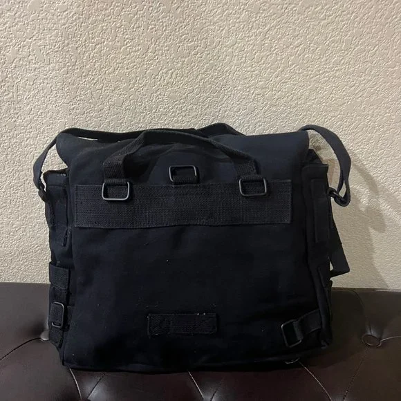 ARMY Tough Vintage Canvas Shoulder Bag Black Color With Skull & Bone Patch - NEW
